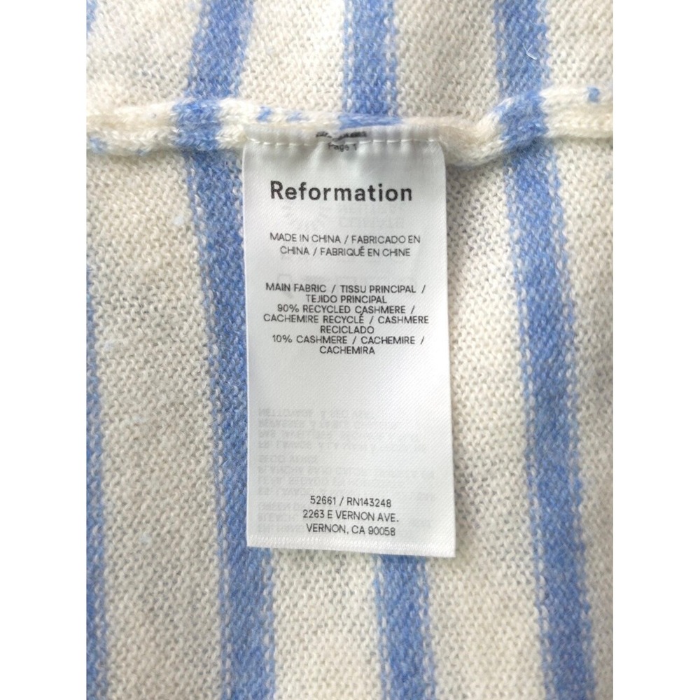 Reformation‎ Cashmere Boyfriend Ivory With Parisian Blue Stripe Crewneck Sweater - Picture 6 of 10